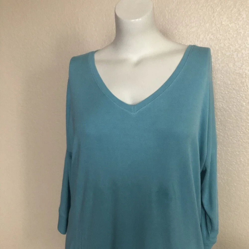 Soft Surroundings Ribbed Tunic Knit V-Neck Top Size L Blue - Picture 2 of 8